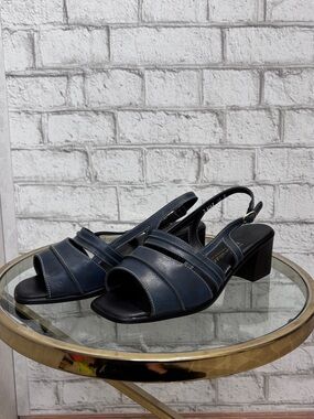 Naturalizer Navy Open-Toe Slingback Low Block Heel Sandals